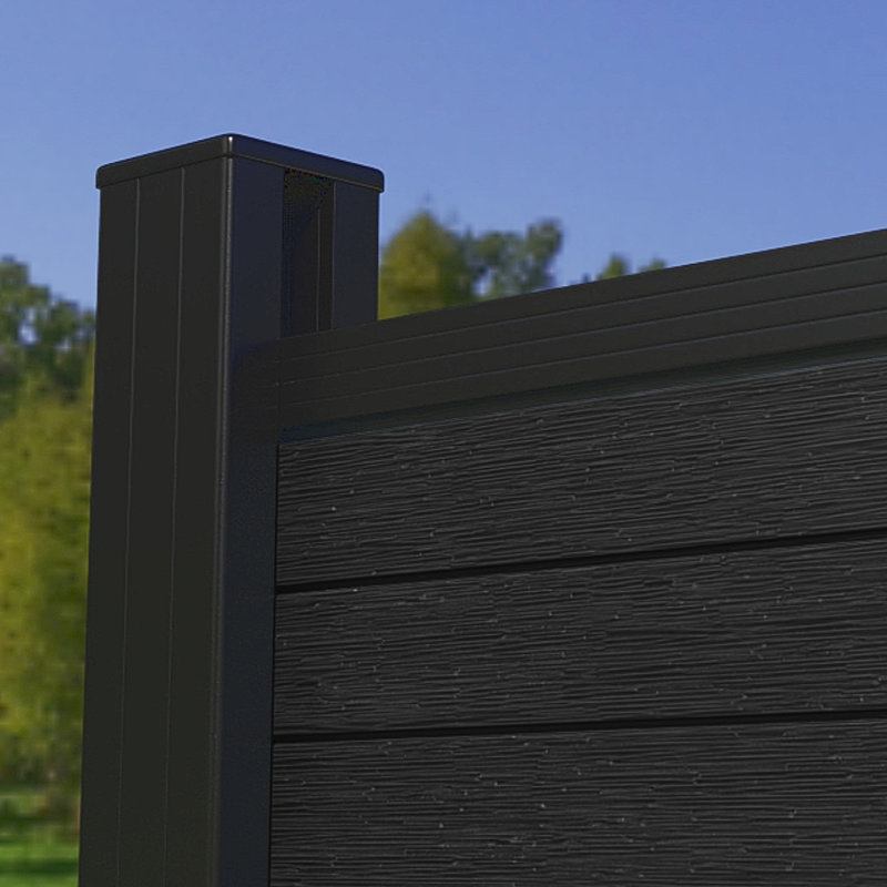 Clôture d'intimité en composite résistante au vent de 6,2 pi H avec poteau pour patio, cour arrière, jardin, Noir, 1