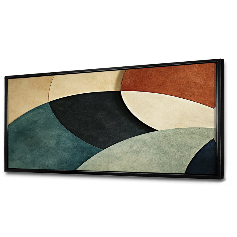 Abstract Echoes Swirls 1 - Abstract Collages, art mural, Cadre flottant noir, H 28 po x l 60 po x P 1,5 po