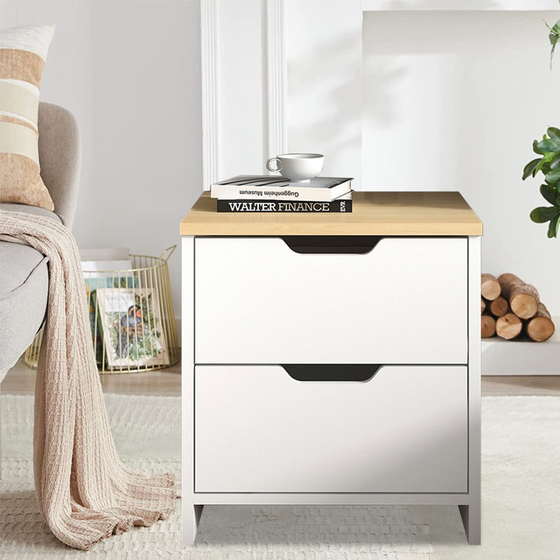 Table de chevet 2 tiroirs en brun / blanc
