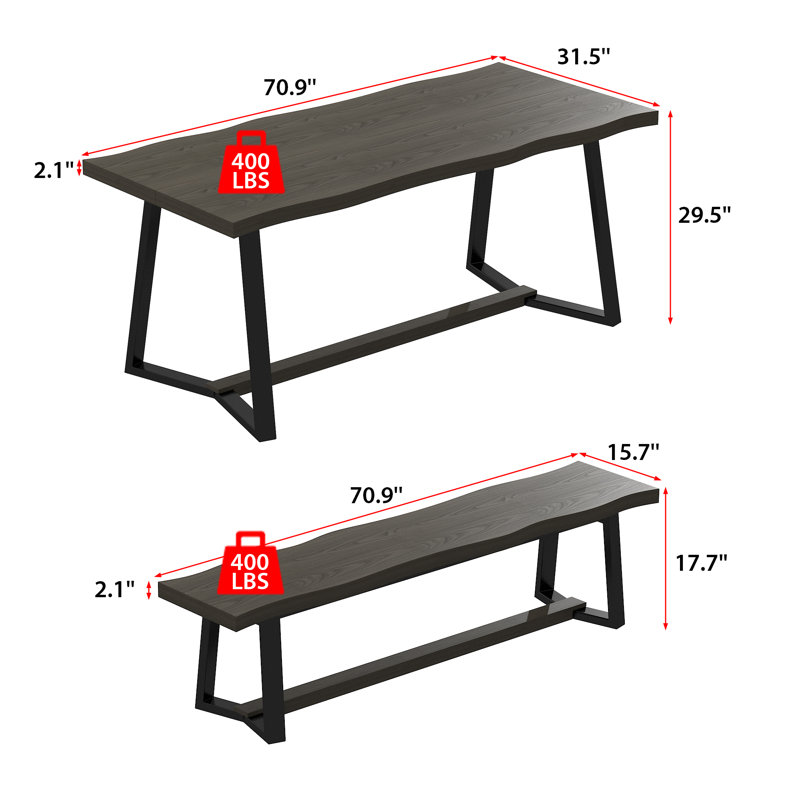 70.8”W Dining Table With 70.9"W Bench