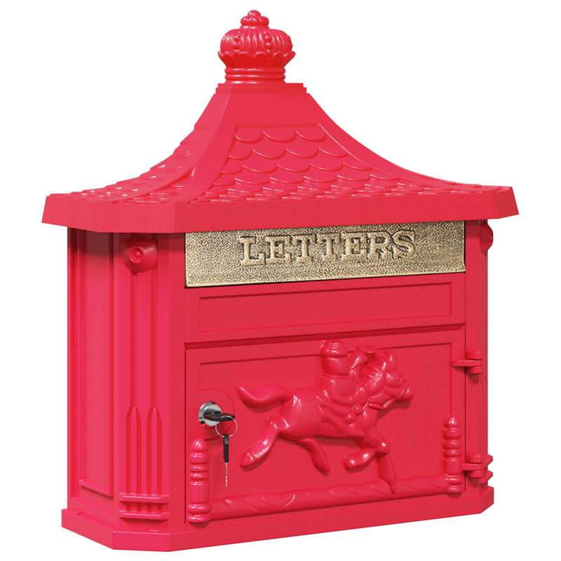 Cast Aluminum Wall Mounted Post Box, Red