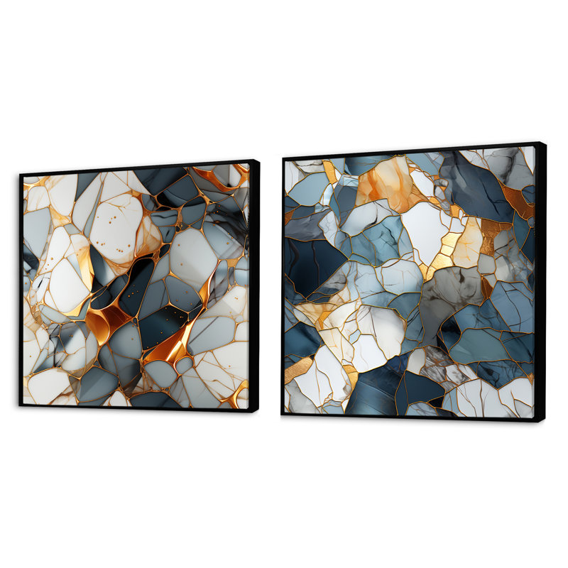 Jans - Ensemble de 2 collages abstraits carrés, Cadre flottant noir, H 30 po x l 61 po