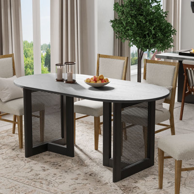 Midkiff 33.5"W×30"H Oval Dining Table Kitchen Table with Rattan Double Pedestal Base by Beachcrest Home