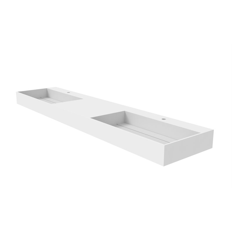 Juniper 84" Wall Mounted Solid Surface Floating Double Bathroom Sink with Concealed Drain - White, White