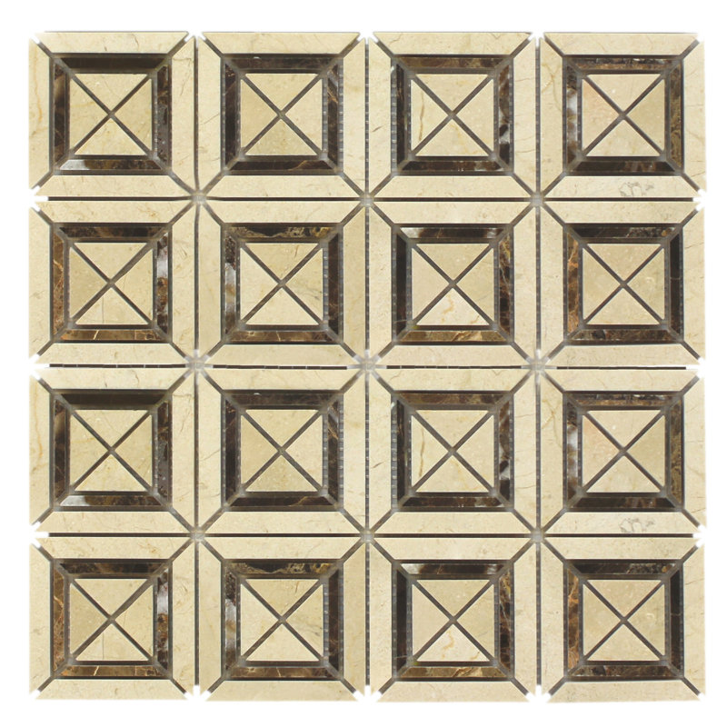 Carreau de mosaïque en marbre poli 12 po x 12 po Crema Marfil with Emperador
