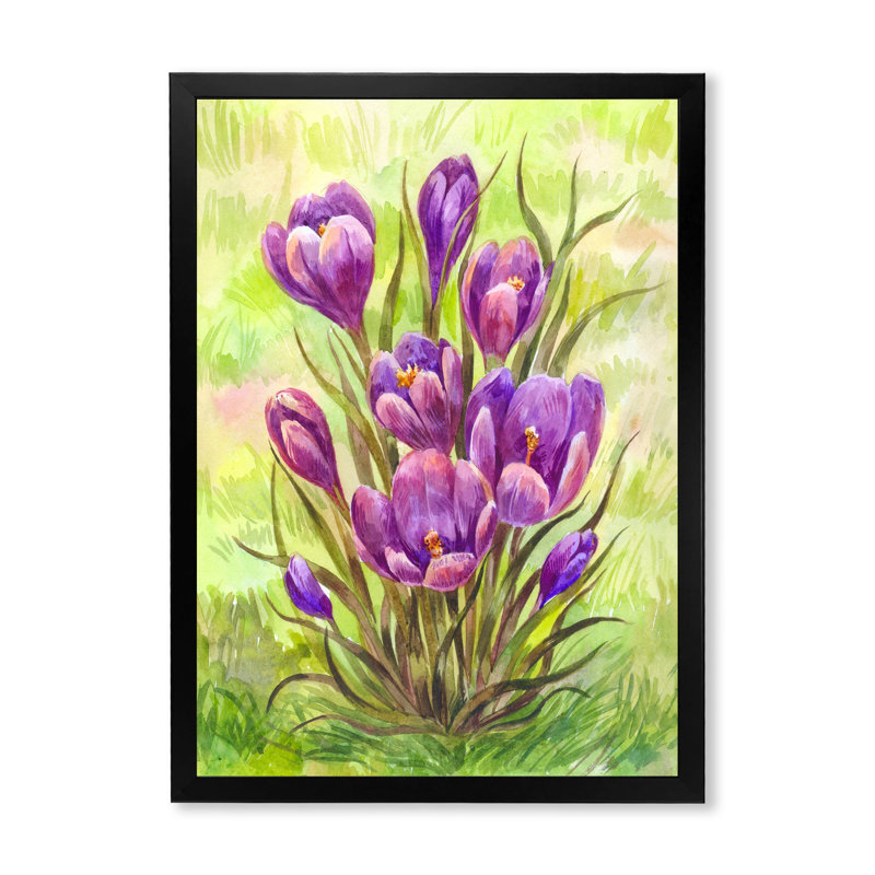 Bouquet rétro fleurs mauves - œuvre d'art traditionnelle sur toile, Cadre photo noir, H 20 po x l 12 po x P 1 po