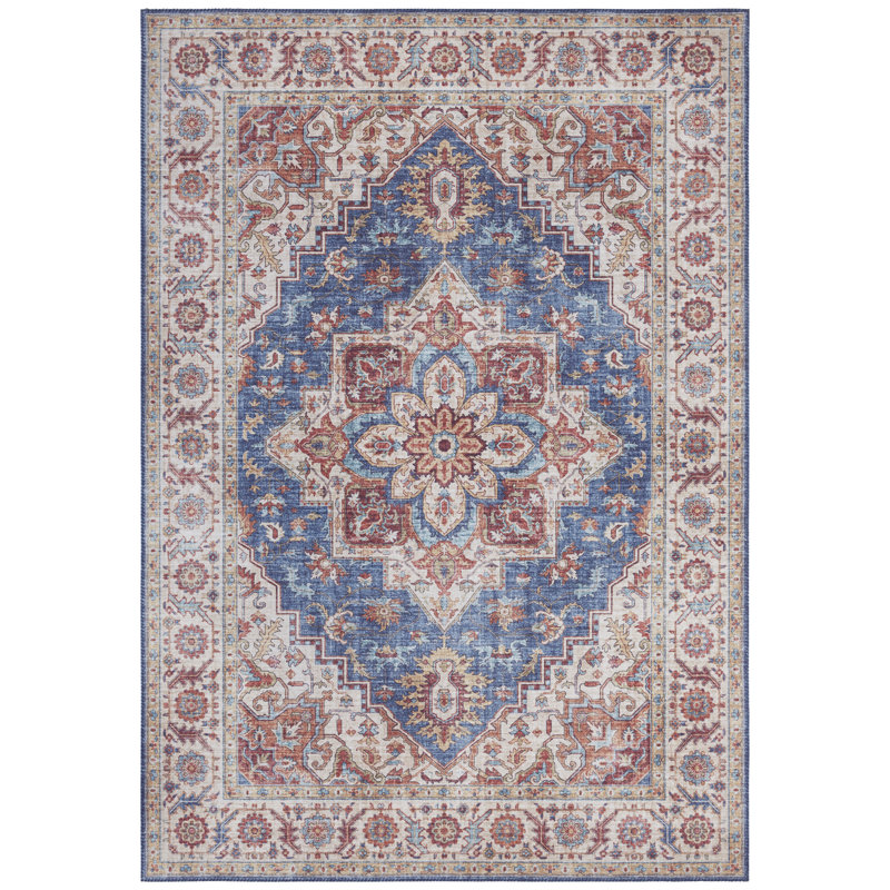 Anthea Tufted Plum Red/Jeans Blue Rug, Rectangle 80 x 150cm