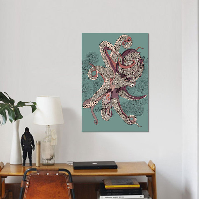 « octopus », reproduction d’impression sur toile tendue, H 26 po x l 18 po x P 1,5 po, Toile avec cadre noir, Pas de tapis