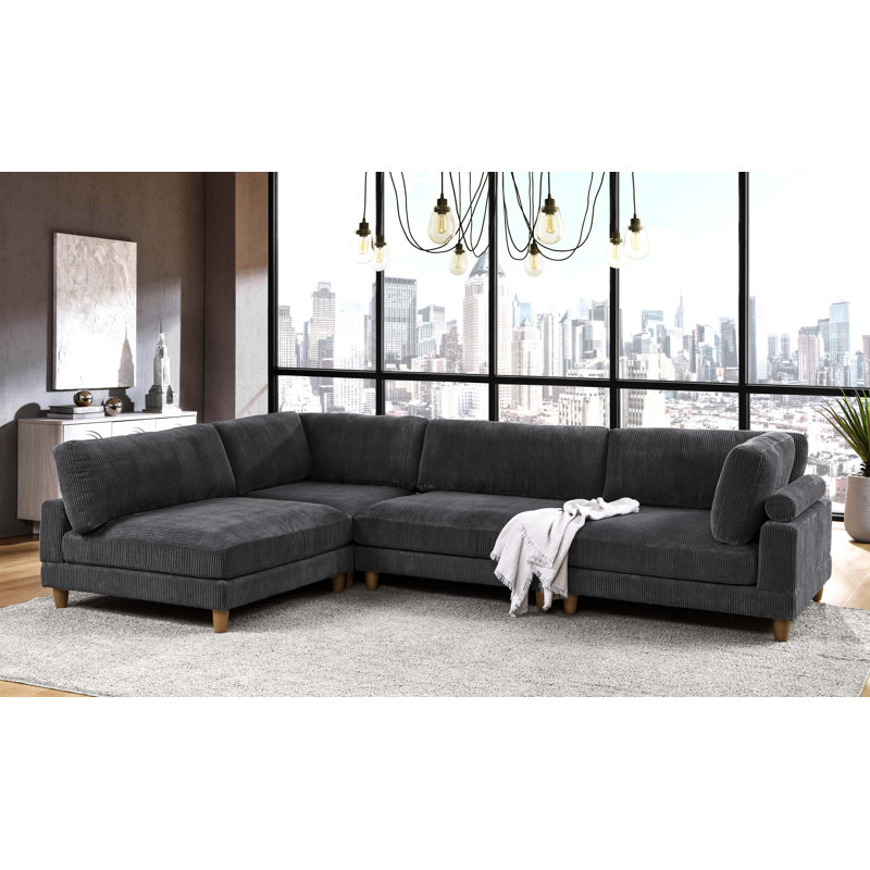 Canapé modulaire faisant face à la gauche de 178 po de largeur, Velours côtelé gris
