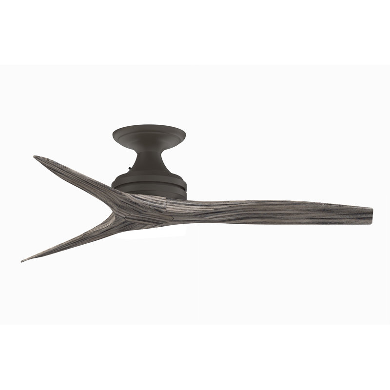 Spitfire 48 Inch Indoor/Outdoor Propeller Flush Mount Ceiling Fan with Remote Control - Matte Greige with Weathered Wood Blades