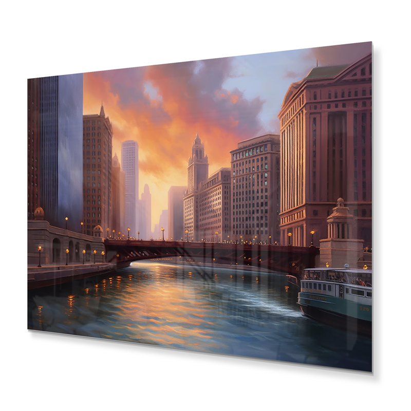 Chicago City Scene I sur impression métallique, H 16 po x l 32 po x P 1 po