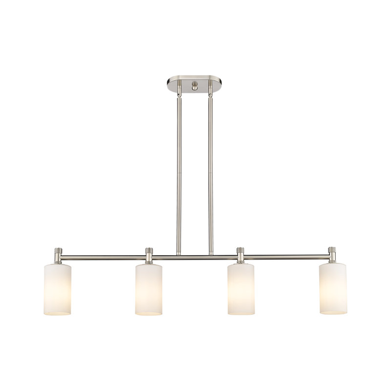 Luminaire suspendu pour îlot 4 lumières Crown Point, H 9,88 po x l 43,75 po x P 3,88 po, Nickel satiné, Blanc mat