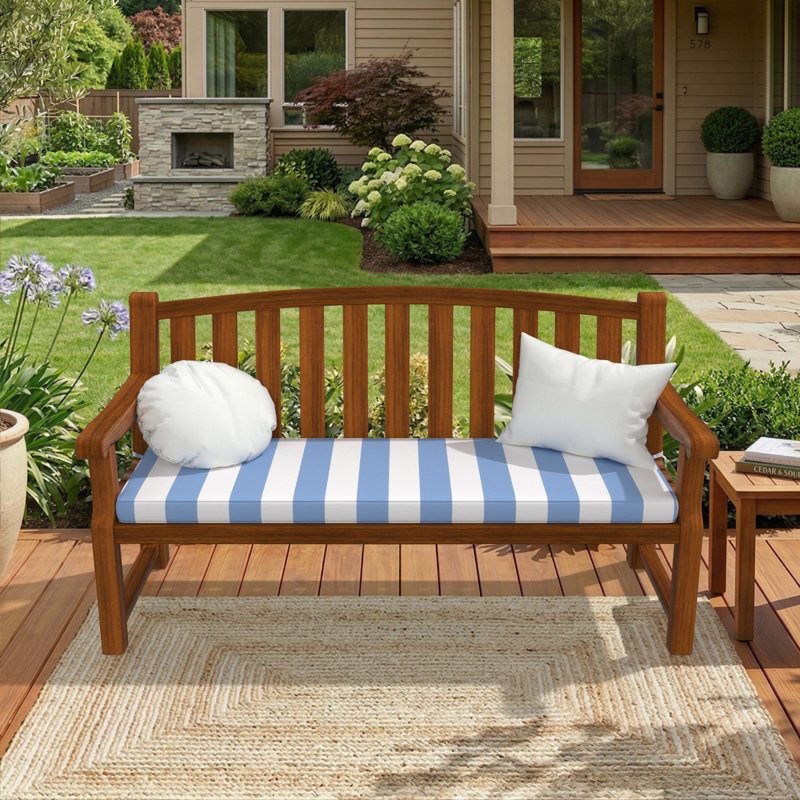 Wayfair Custom Outdoor Bench Cushion With Sunbrella Fabric, 56" W x 19" D, Sunbrella® Refuge Ocean