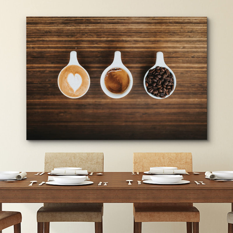 Espresso et grains de café sur table à grain de bois, H 12 po x l 18 po