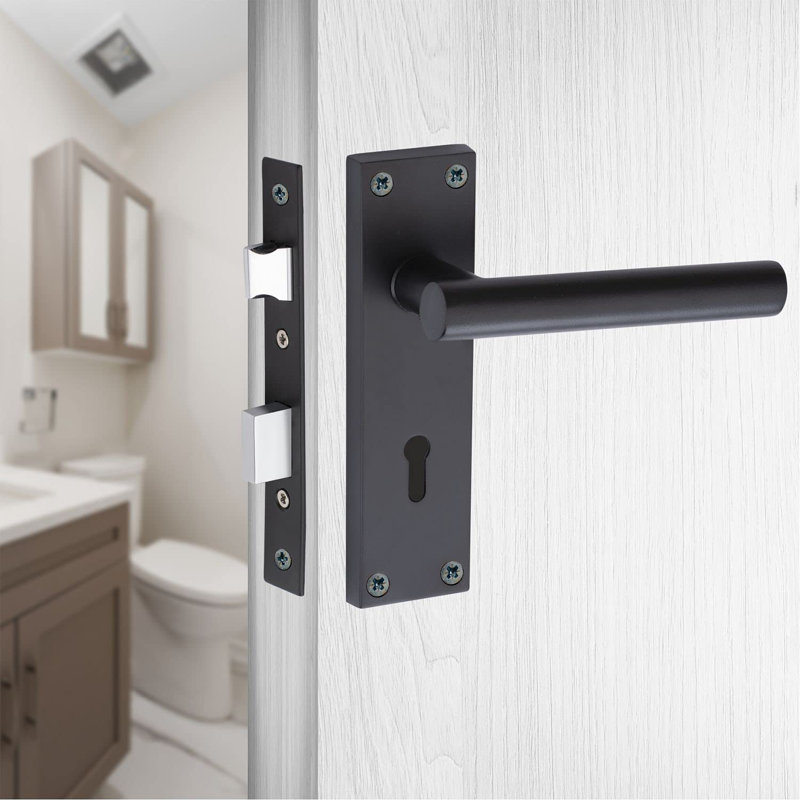  Key Lock Set T-Bar Lever Backplate Door Handle Matt Black Finish - 150mm x 40mm
