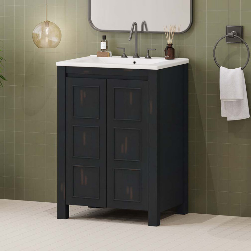 Meuble-lavabo de salle de bain avec lavabo en céramique, 2 portes à fermeture en douceur