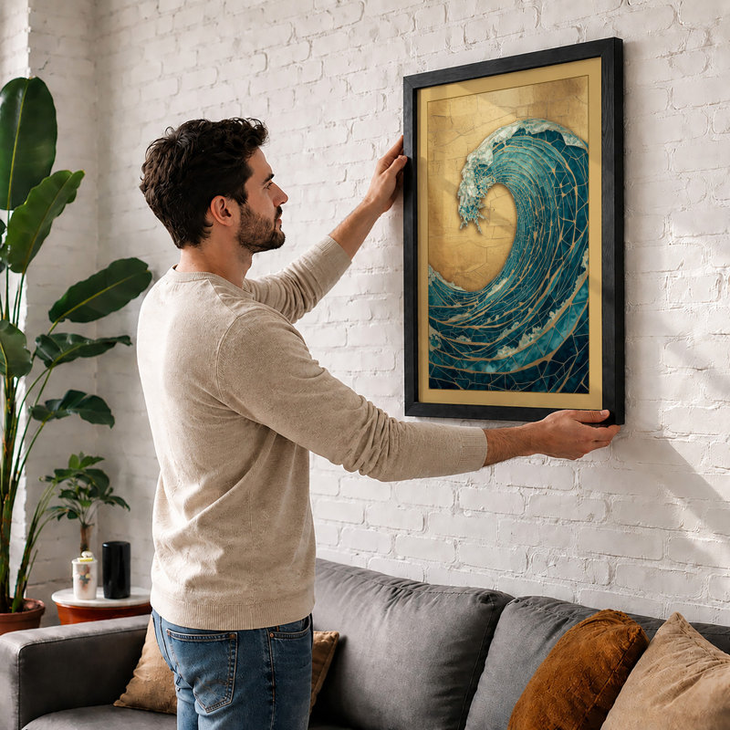 Cresting Wave Coastal - Framed Print, Oak, A4 - 29.7 x 21.0 cm