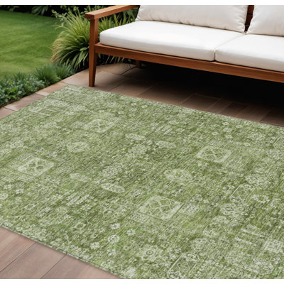 Tapis d'intérieur / extérieur 10 pi x 14 pi vert et ivoire lavant à l'artichaut