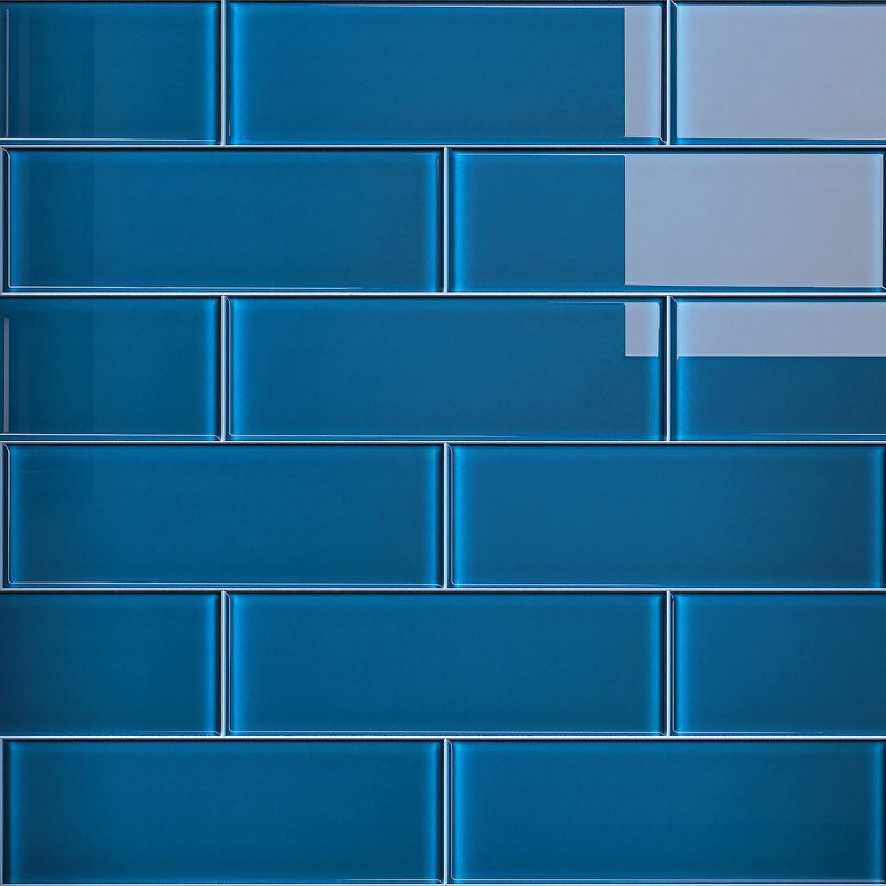 Crystile 4" x 12" Glass Mosaic Subway Tile, Turquoise Blue