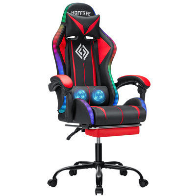 HOFFREE Gaming Chair With LED RGB Lights With Massage And Footrest Ergonomic Computer Chair High Back Video Game Chair With Adjustable Lumbar Support Linkage Armrest