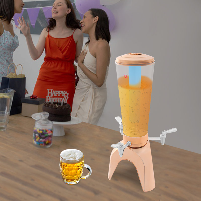 Distributeur de bière 3L / 101,45 oz avec contenant à glace et lumière DEL avec 3 robinets