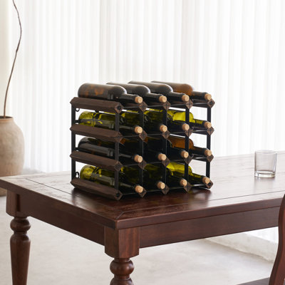 Mahisha Tabletop Wine Rack, 16-Bottle Capacity, Wood and Metal Construction, Brown