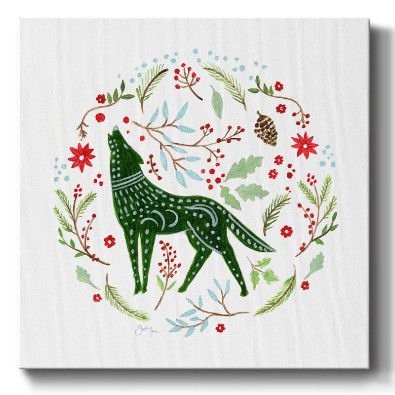 Loup de Noël sur toile, H 8 po x l 8 po x P 1,5 po