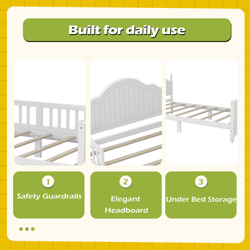Wood Platform Bed With Headboard And Footboard, Twin, White