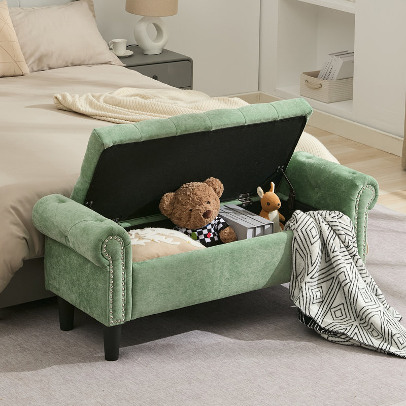 Elisama 49.6" W Chenille Tufted Storage Bench, Green