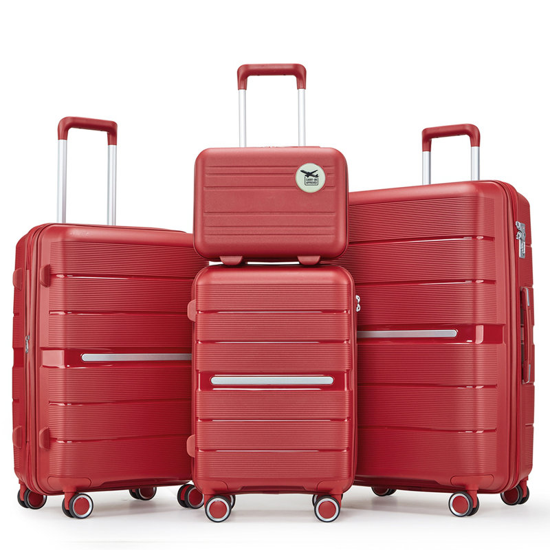 Ensembles de valises 4 pièces (14/20/24/28) Valise extensible légère et durable en PP, WINE RED