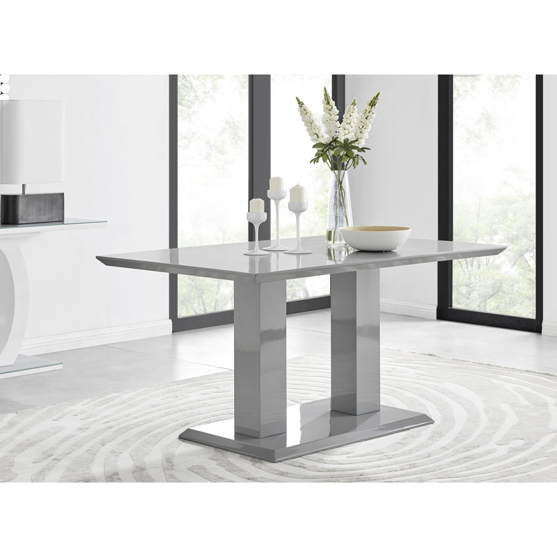 Edzard Double Pedestal High Gloss Dining Table Set with 6 Luxury Faux Leather Dining Chairs, Black