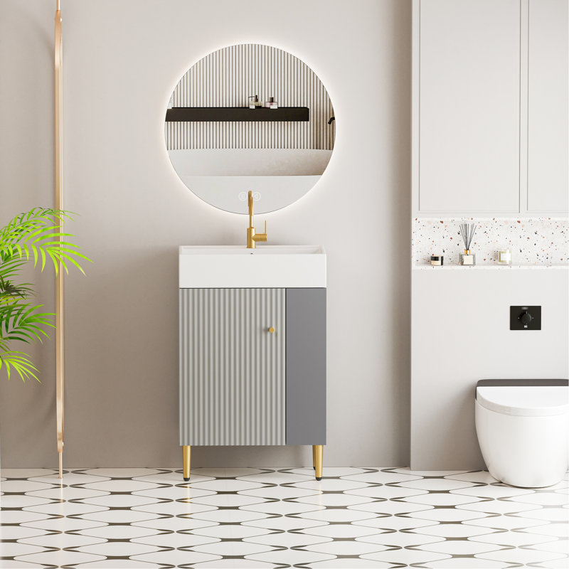 Meuble-lavabo 21,6 po gris 24vb06-21mgr avec lavabo en céramique. Attrait moderne. Fabrication en bois. Grandes options de rangement. Assemblage requis Style élégant. Matériau de qualité. Espaces. Hygiénique et requis