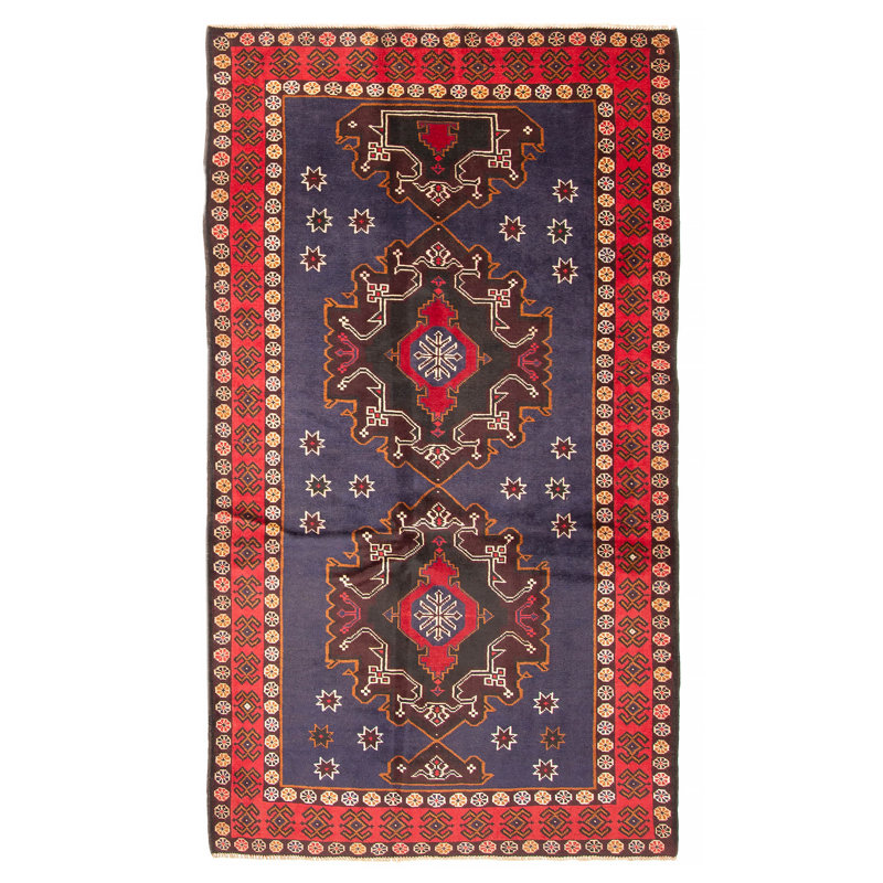 Tapis bleu foncé Teimani 3 pi 9 po x 6 pi 9 po