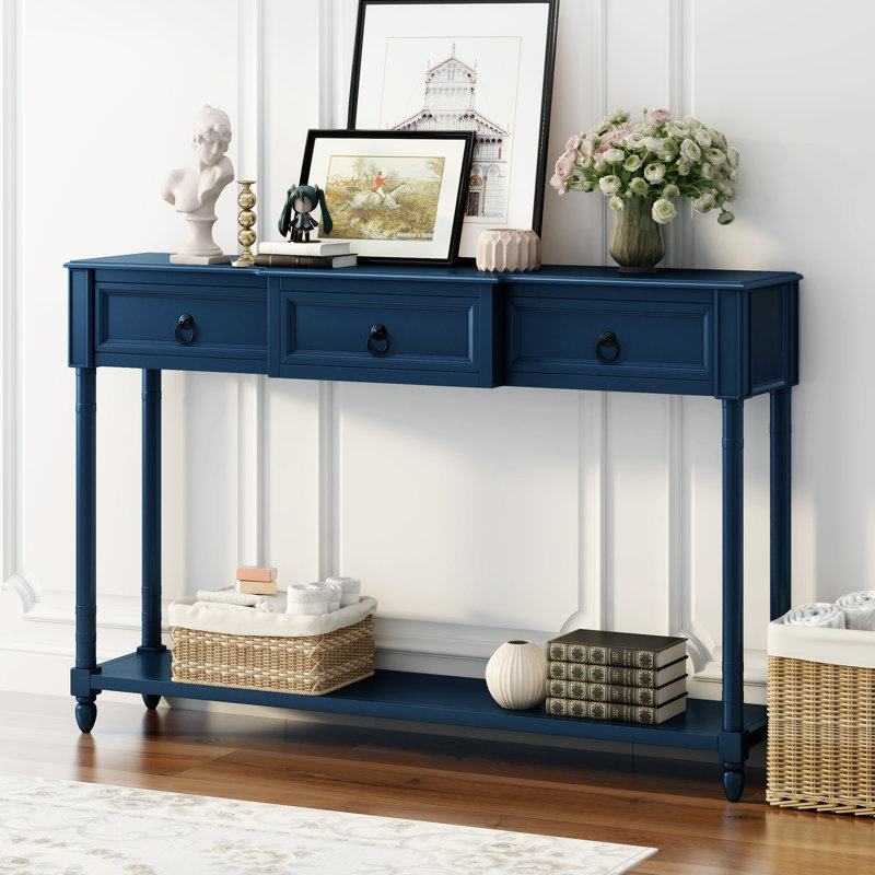 Console Table Sofa Table With Drawers For Entryway With Projecting Drawers And Long Shelf, Antique Navy, Antique Navy