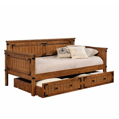 Rustic Honey Daybed With Stable Slat Kit - Provides Reliable Support Metal Brackets Adds Industrial Charm