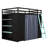 Full Size Wood Loft Bed With Wardrobe And Shelves, Blackout Curtains And RGB Lights For Kids Teens Adults Bedroom-260226765