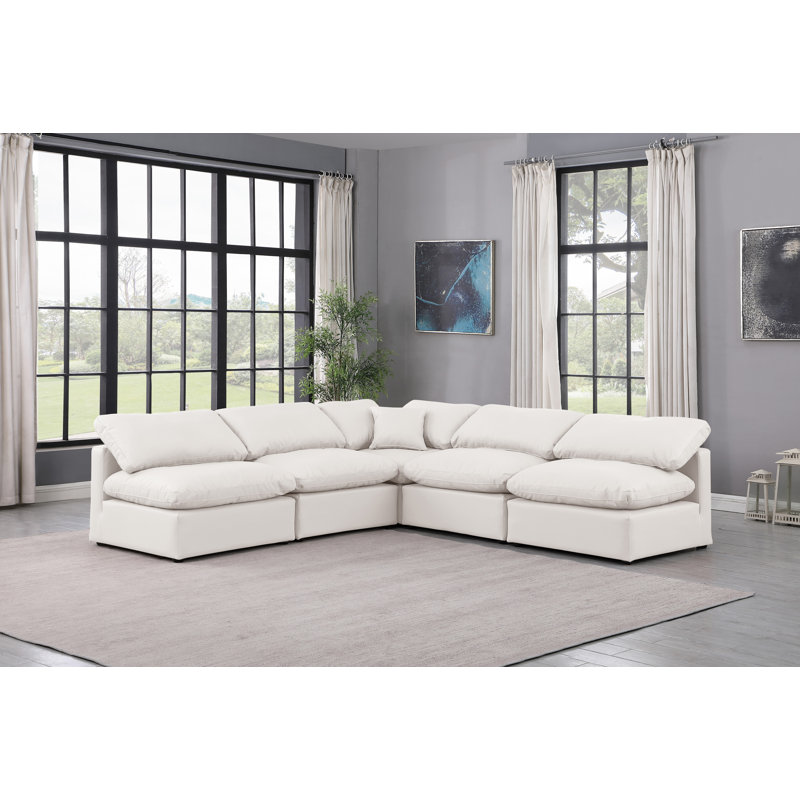 Canapé modulaire en cuir 5 pièces Hinami, Cuir crème végétalien