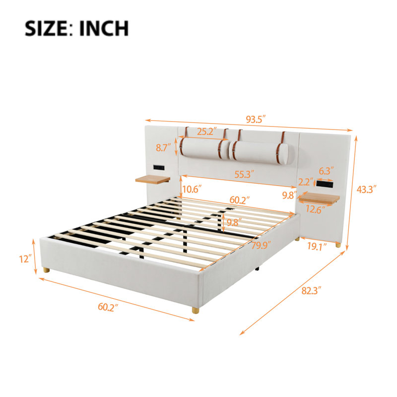 Luxurious Upholstered Platform Bed With Multiple Functionalities And Storage Options, Beige, Queen