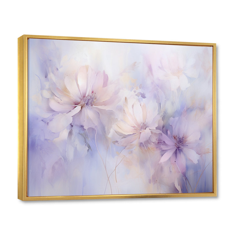 «Mauve Botanical Whispers II - Abstract Botanicals», art mural sur toile, Cadre flottant doré, L 40 po x H 30 po