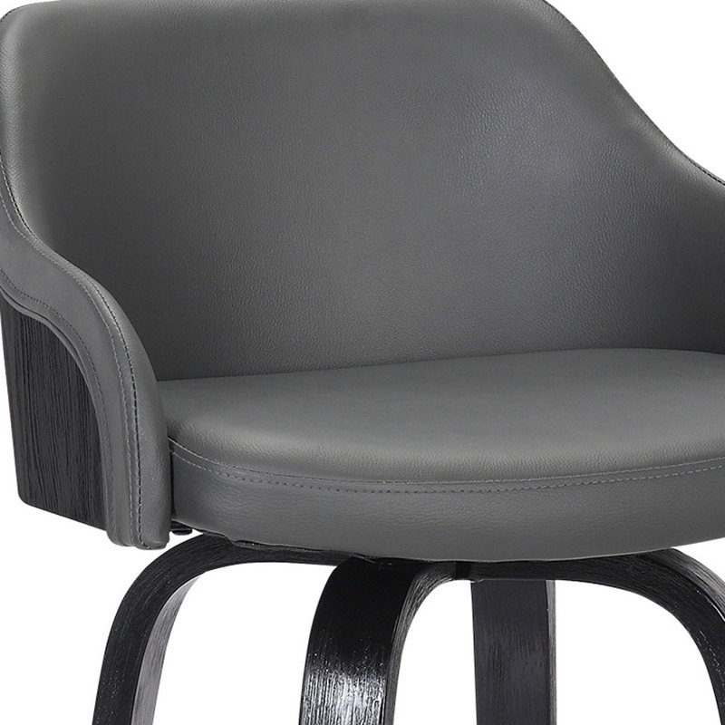 Tabouret de bar pivotant en similicuir, Siège gris / cadre noir, Tabouret de comptoir (siège d'une hauteur de 26 p