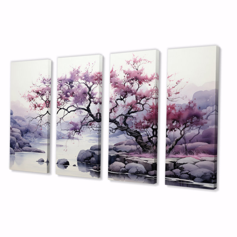 «Mauve arbre crépuscule symphonie paysage II», art mural arbres du paysage - 4 panneaux