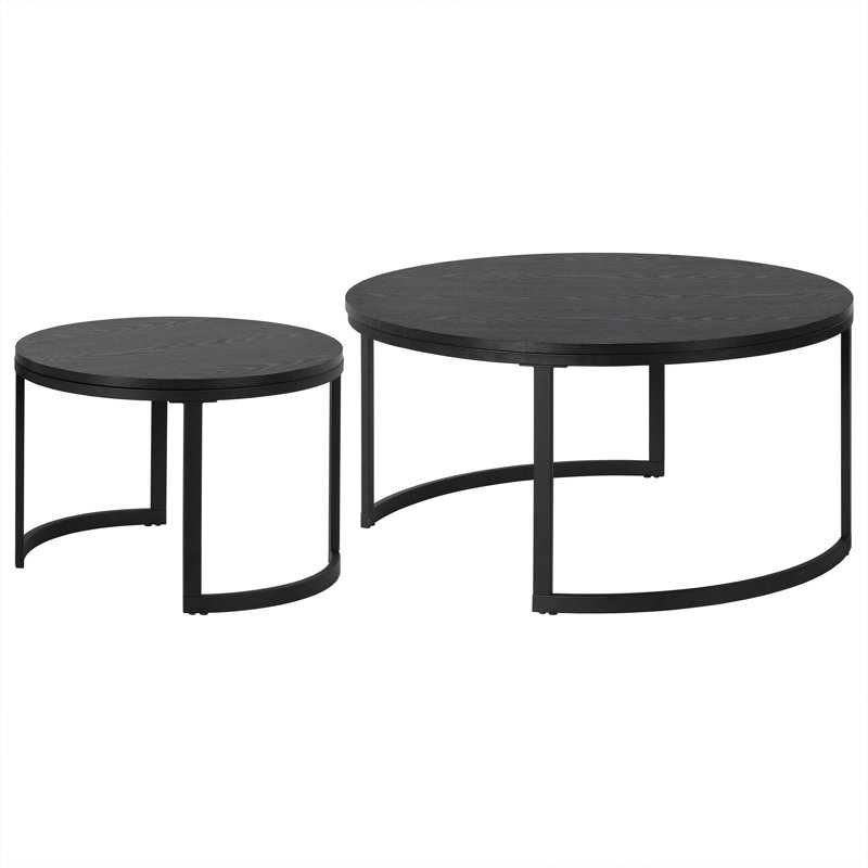 Magnola (Set of Two ) 36"  Steel Round Nested Coffee Tables, Black
