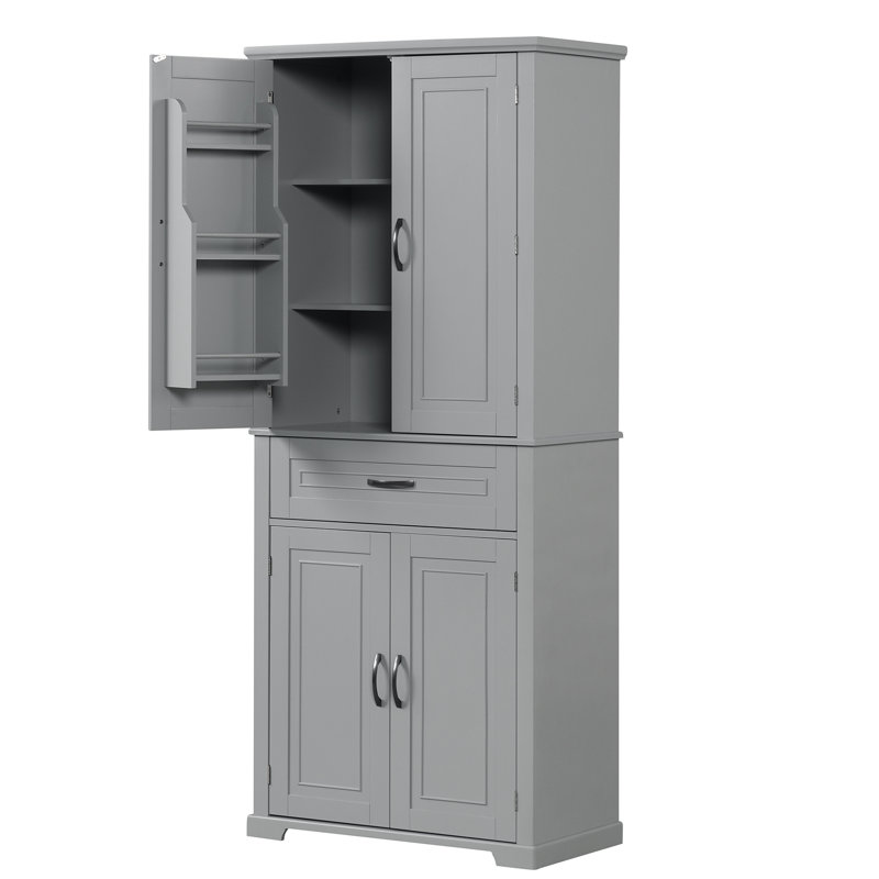 Armoire de rangement pour salle de bain - basculante, facile à installer, vaste espace gris avec portes, tiroir et tablettes