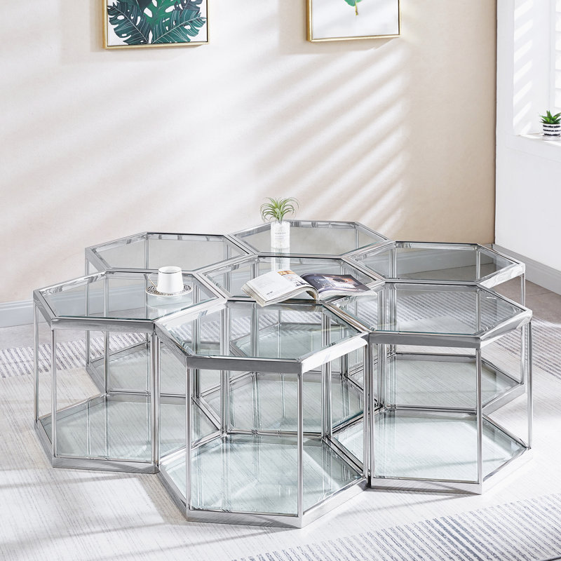 Jemily Glass Top Coffee Table, Silver