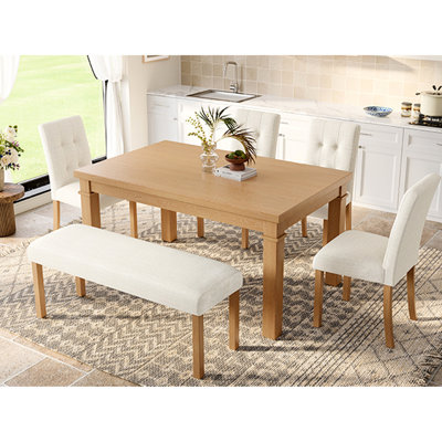 6 Modern Dining With Rectangular Table, 4 Upholstered Chairs & Bench, Easy Assembly And Comfortable For Socializing Long - Time Sitting