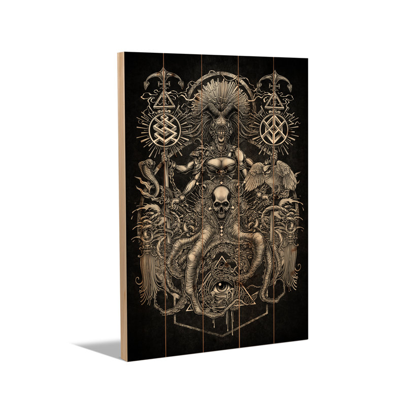 Reproduction d'art mural en bois «God of Sacred Octopus» par Winya Sangsorn, H 40 po x l 26 po