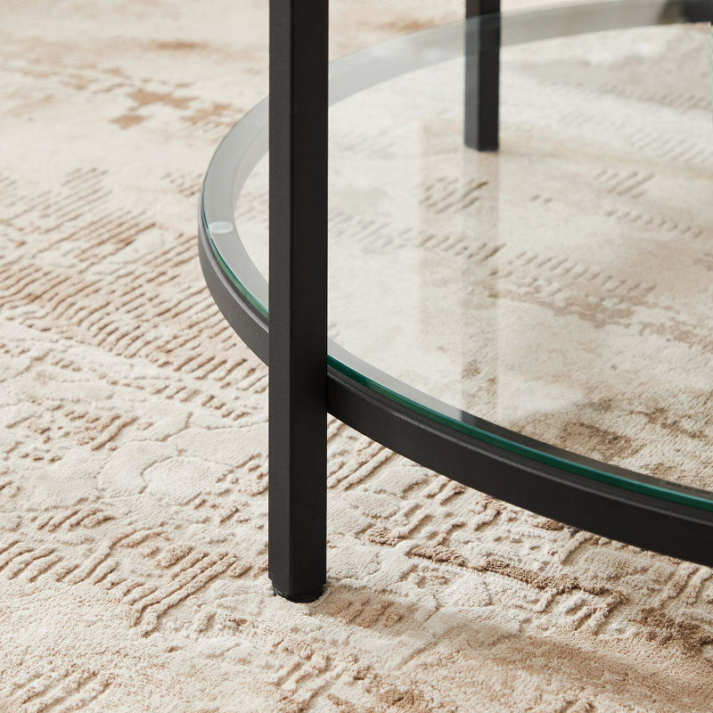 Table basse ronde avec rangement Aubra, Plateau blanc / base noire