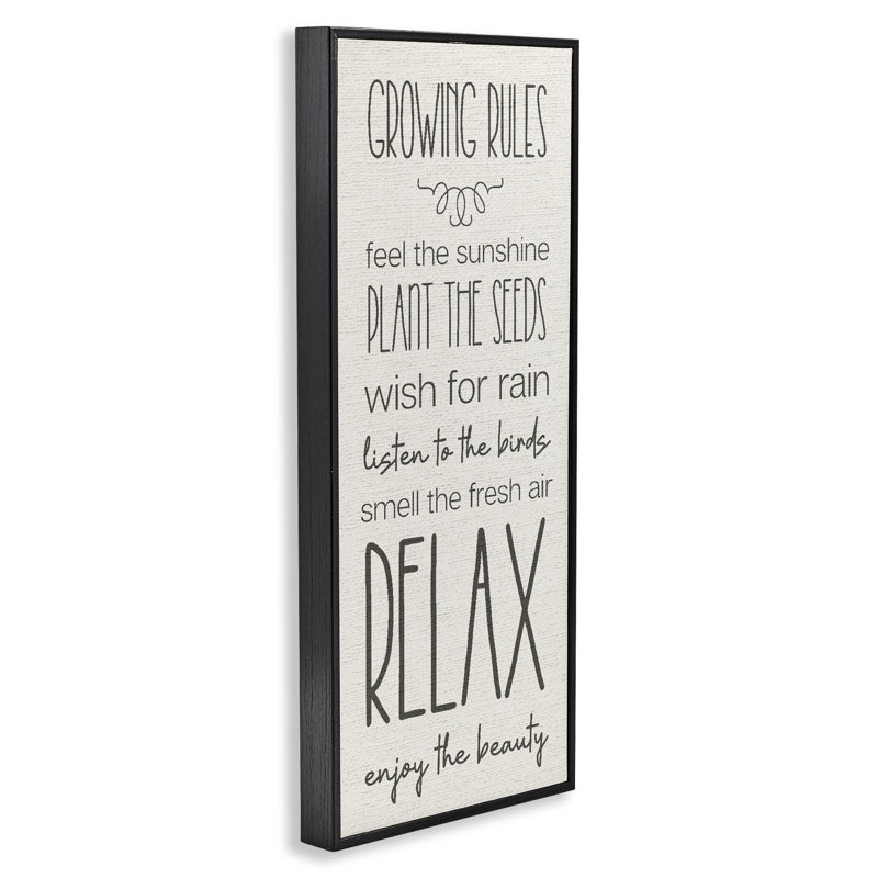 Serene Gardening Rules, giclée encadrée, design par Lil 'Rue, Giclée encadrée noir minuit, H 24 po x l 10 po