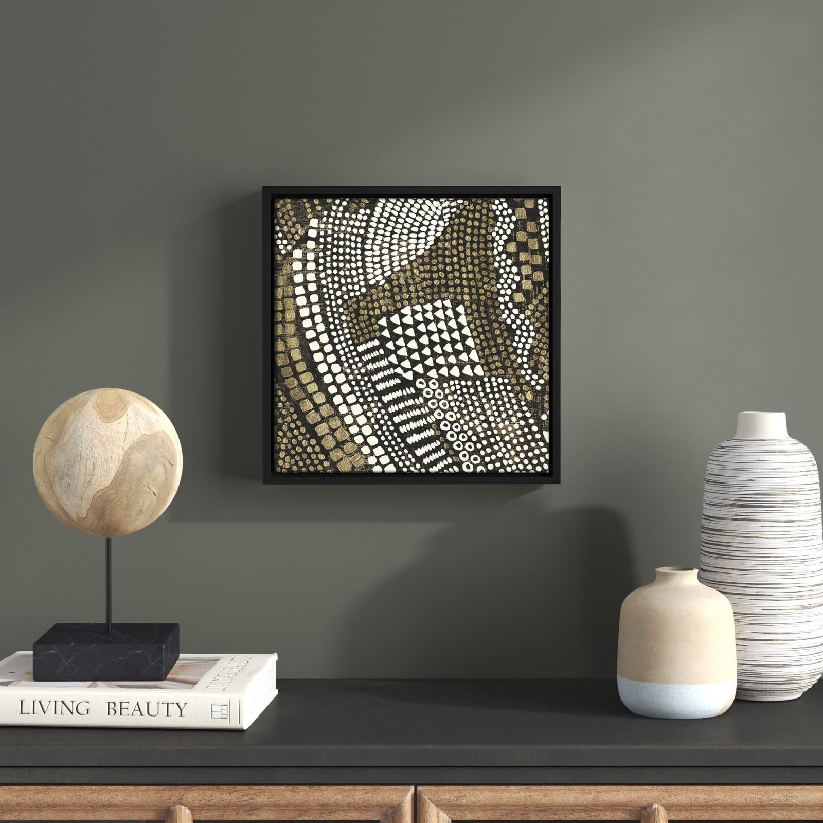 Bergen "Reaching Gold III" Painting, Black Framed, 13.5" H x 13.5" W x 2" D