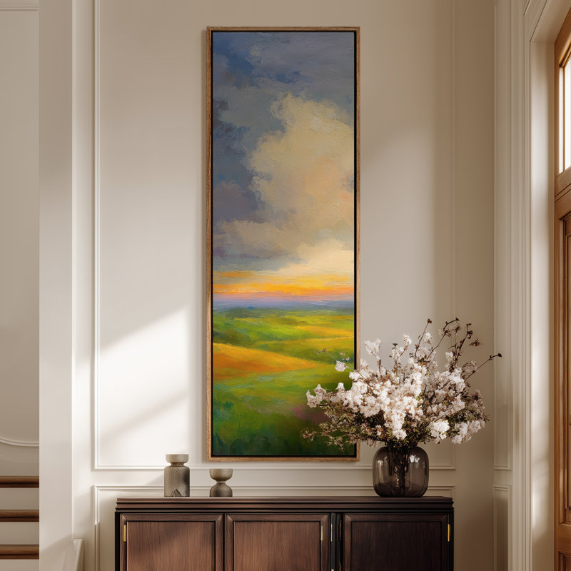 Grande toile murale encadrée, impressions de campagne de campagne - 60 po x 20 po, H 60 po x l 20 po, Naturel